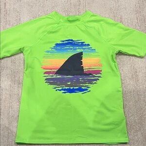Lands' End Kids Neon Green Rashguard with Shark Design